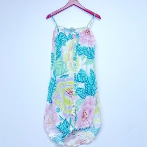 Mara Hoffman Tropical Pastel Floral Button Up Tie Front Midi Dress Size Medium